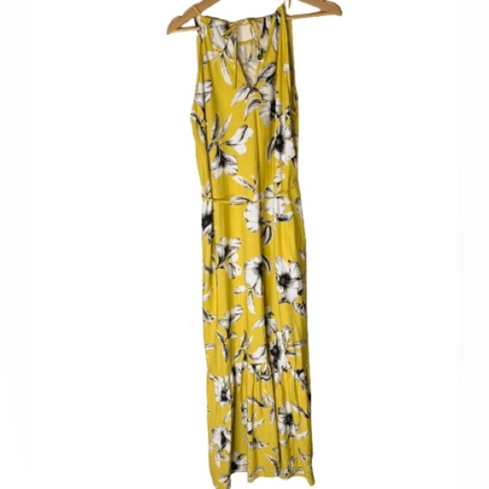 Banana Republic Floral Halter Tiered Maxi Dress Tropical Floral Yellow size 10 - Picture 3 of 9